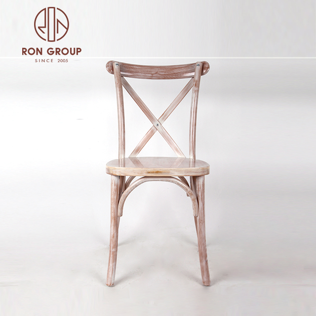 Hot sale wedding hall crossback antique wood white dining chair