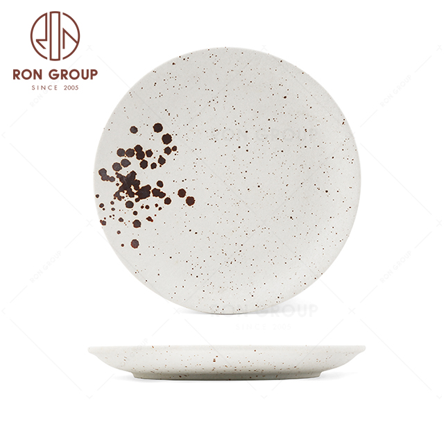 RNPC609-06034 Factory Wholesale Splash ink Style Restaurant Hotel Bar Cafe Round Flat Shallow Mouth Plate