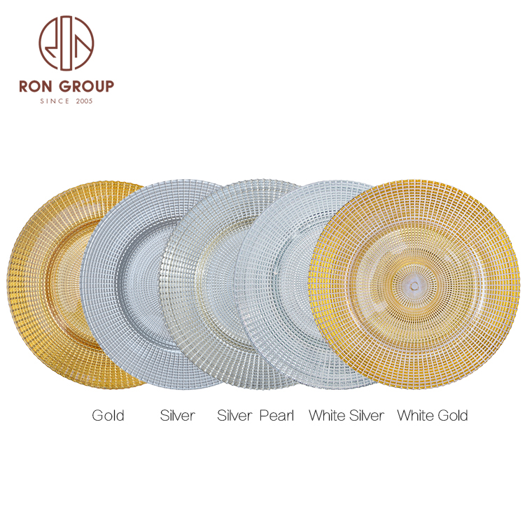 2021 Gold Wedding Glass Charger Plates Dining Serving Dishes Event Party Under Plate Set