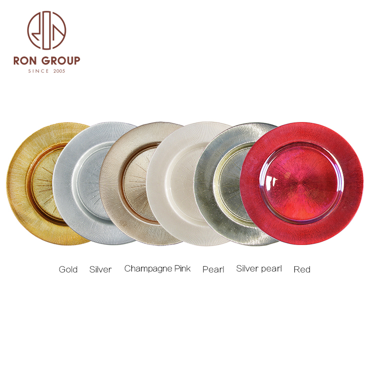 Elegant Wedding Decorative Glass Charger Plate Colorful Party Modern Dinner Set for Hotel Restaurant