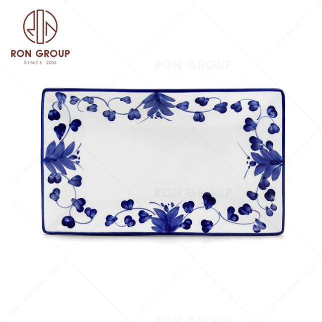 RNPCE038-Modern Design Rattan Flower Style Restaurant Hotel Bar Cafe Wedding Ceramic Retangular Plate