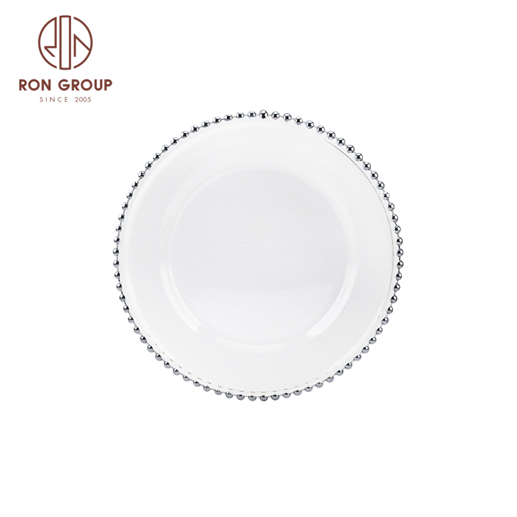 Wedding clear glass silver beaded 12 inch charger plates crystal dinner plate decoration