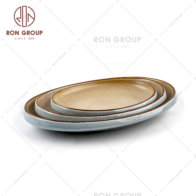 Ceramic Restaurant Flat edge Egg-shape Plate Mordern Ceramic Dishes 