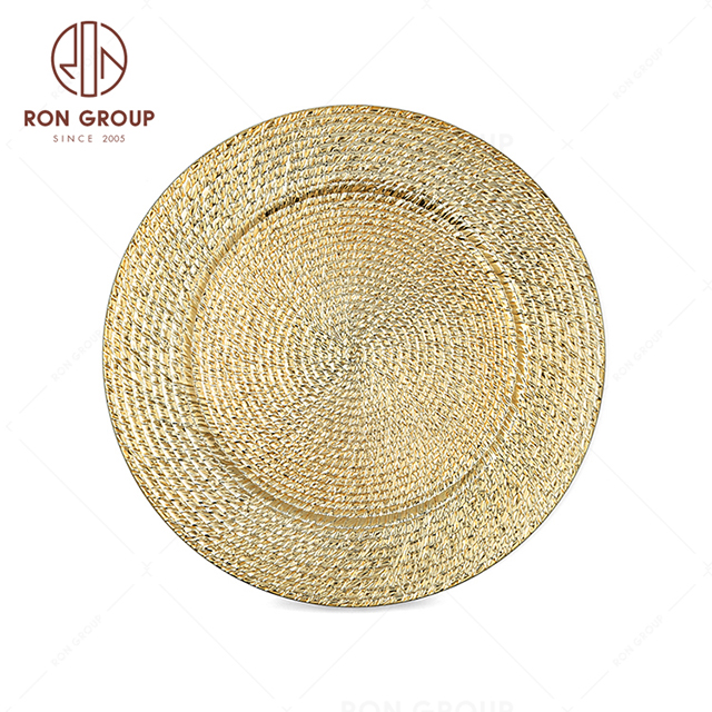 RonGroup High Quality Event Plastic Charger Plate  -  Golden Carving Wedding Plate 