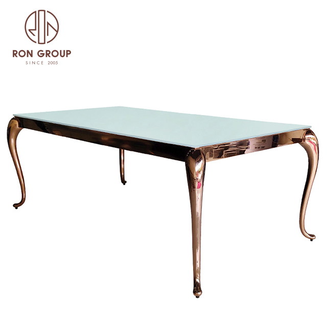 Glass table used for wedding and event stainless steel wedding table gold luxury dining table