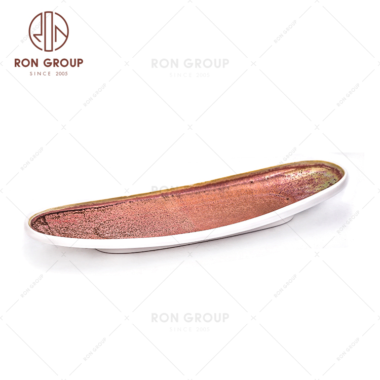 Wedding Restaurant Dinnerware Ceramic Fat Edge Long Thick Side Strip Disk 
