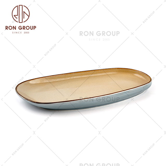 ​High Quality Wedding Party Restaurant Creamic Rectangle Shallow Plate