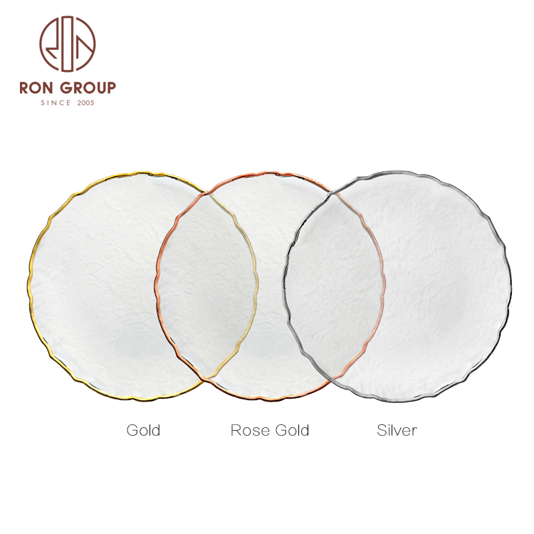 Luxury wedding decorations clear glass plate charger plates with gold rim for dinner