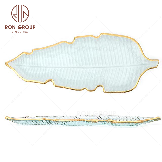 RNPG229-57 wholesale Special design restaurant hotel club bar banquet canteen party wedding glass Monstera Plate