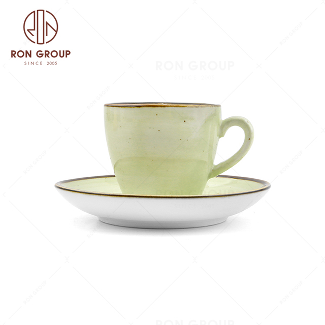 RonGroup New Color Apple Green Chip Proof Porcelain  Collection - Ceramic Drinkware Coffee Cup and Saucer  