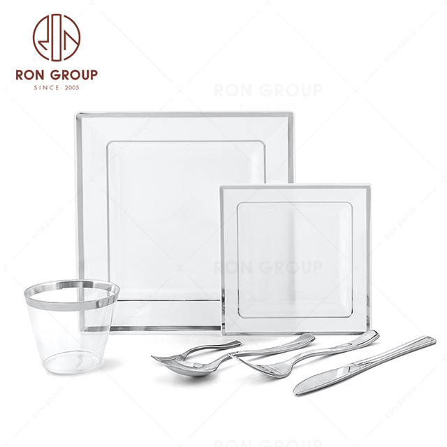 RND22-50S Superior Quality silverware Disposable Plastic Dinnerware Plates Sets for Wedding party for sale