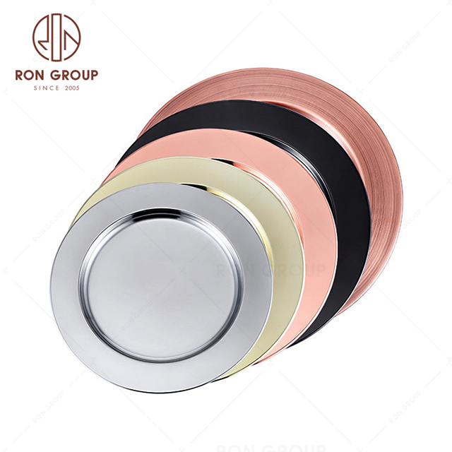 RNPKS228-3 High Quality Dining Plate Restaurant Hotel Bar Cafe Wedding Stainless Steel Plate