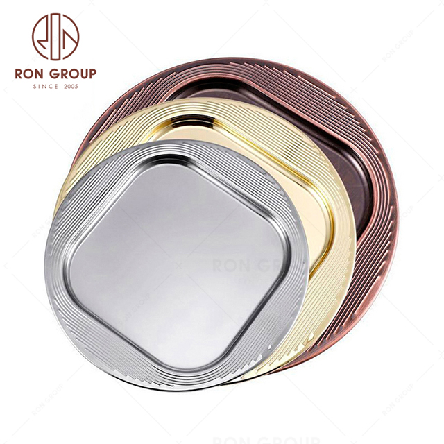 RNPKS228-6 Modern Design Dining Plate Restaurant Hotel Bar Cafe Wedding Stainless Steel Plate