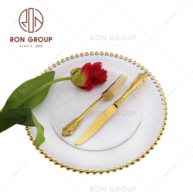 Cheap Wholesale Wedding Gold Silver Glass Beaded Charger Plates