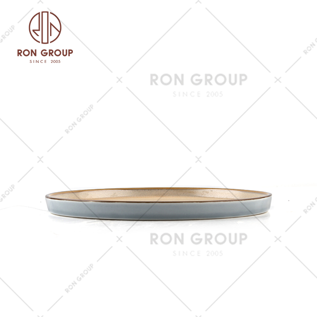 Japanese style custom wedding glazed round blue design ceramic dinner plate
