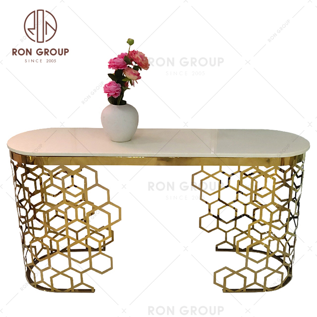 Golden stainless stainless table base wedding events furniture with marble top