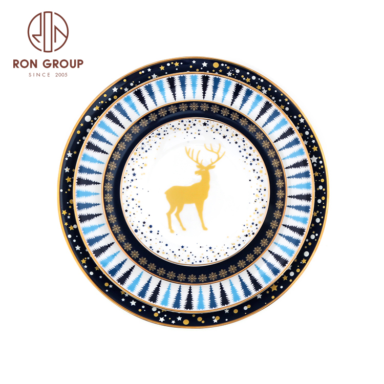 High end 12 inch decorative flat fine bone china dinner plates for wedding hotel and restaurant