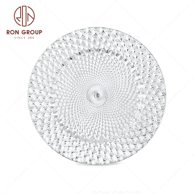 RonGroup High Quality Event Plastic Charger Plate  - 3D Laser Silver Wedding Plate 