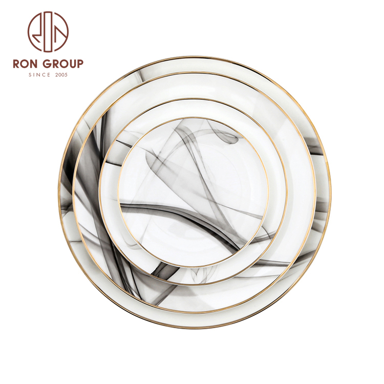 factory wholesale Industrial style banquet luxury customize logo plates ceramic gold serving tableware