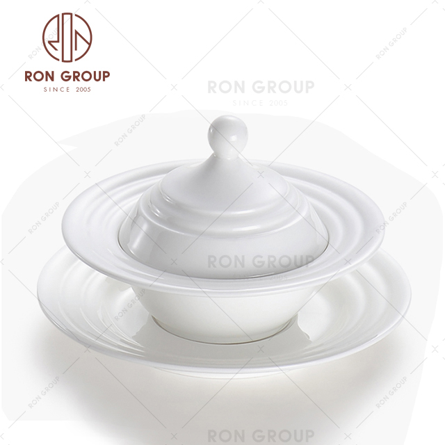 Chinese style dinnerware bulk various size round ceramic dinner plate with lid 