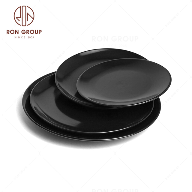 RNPCE001-Wholesale Matte Black tyle Restaurant Hotel Bar Cafe Wedding Shallow Round Plate