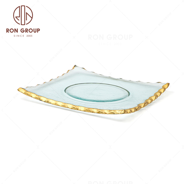 RNPG229-94 High quality Unique special design restaurant wedding utensils cafe banquet decorate party Square Glass Plate