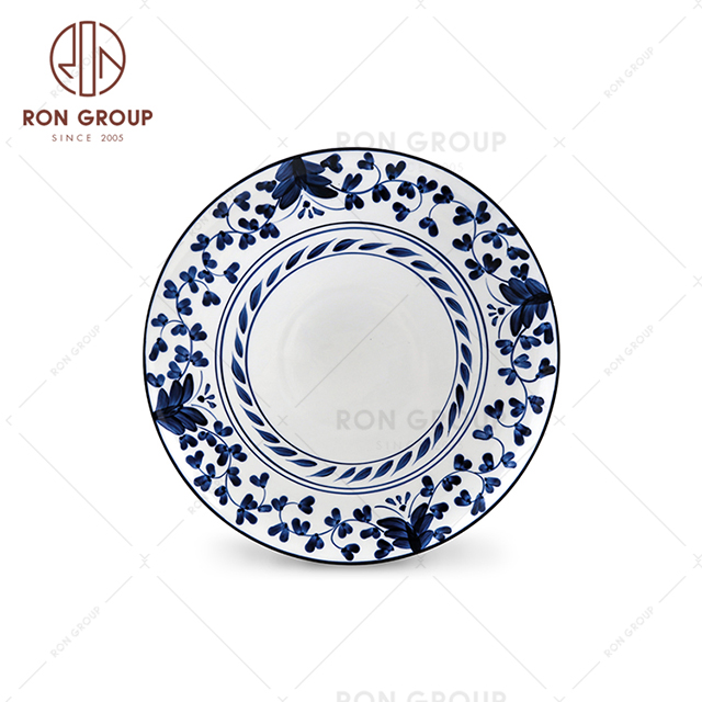 Hot Sale Wedding Used Flower Dinnerware Charger Porcelain Dishes Shallow Round Ceramic Plate 
