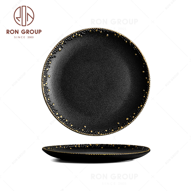 RNPCG2203-2204-2205 Modern Design FAFARTC Series Restaurant Hotel Bar Cafe Wedding Black Gold Flat Round Plate