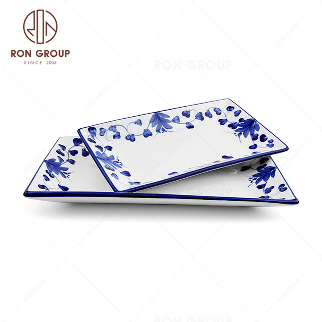 RonGroup New Color Rattan Flower Chip Proof Porcelain  Collection - Ceramic Dinnerware Retangular  Plate