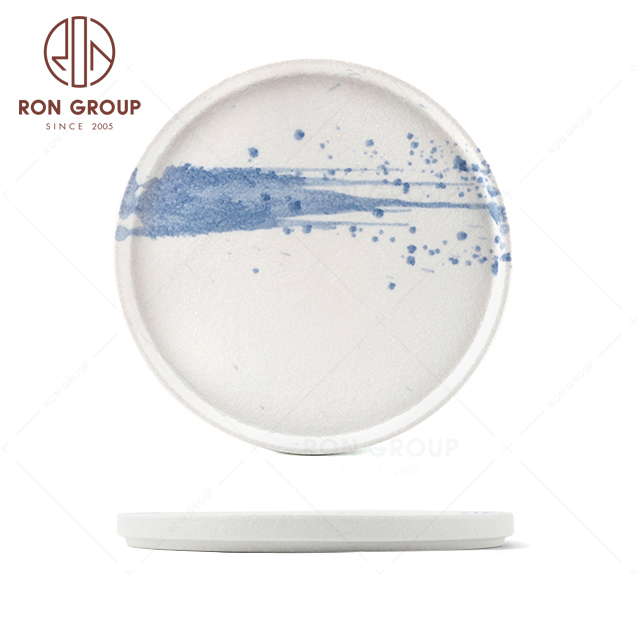 RNPC620-08110 Wholesale Splash ink Style Restaurant Hotel Bar Cafe Wedding Blue Flat Meal Plate