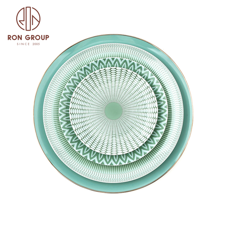 Wholesale green ceramic plates sets crockery dinnerware sets