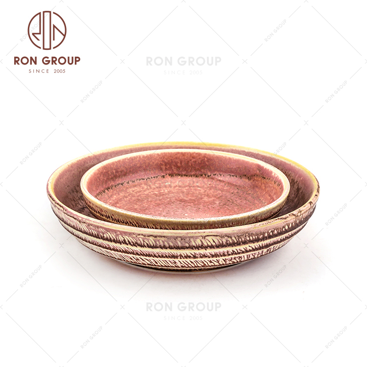 Restaurant Ceramic Dinnerware Round Ripple Seaweed Soup Plate 