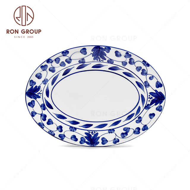 RNPCE026-Hot Sales Rattan Flower Style Restaurant Hotel Bar Cafe Wedding Ceramic Fish Plate