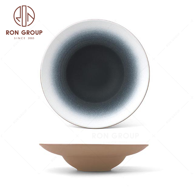 RNPCT1916G-13N High quality Japanese style tableware Terracotta 11" Threaded Curved Straw Hat Plate Dinnerware For Restaurant Hotel Party 