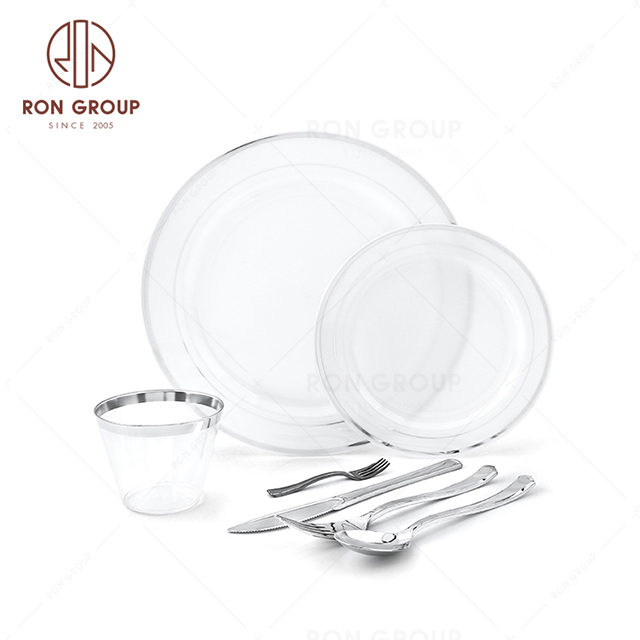 RND22-48S Hot selling Superior Quality silverware Disposable Plastic Dinner Plates Sets for Wedding party