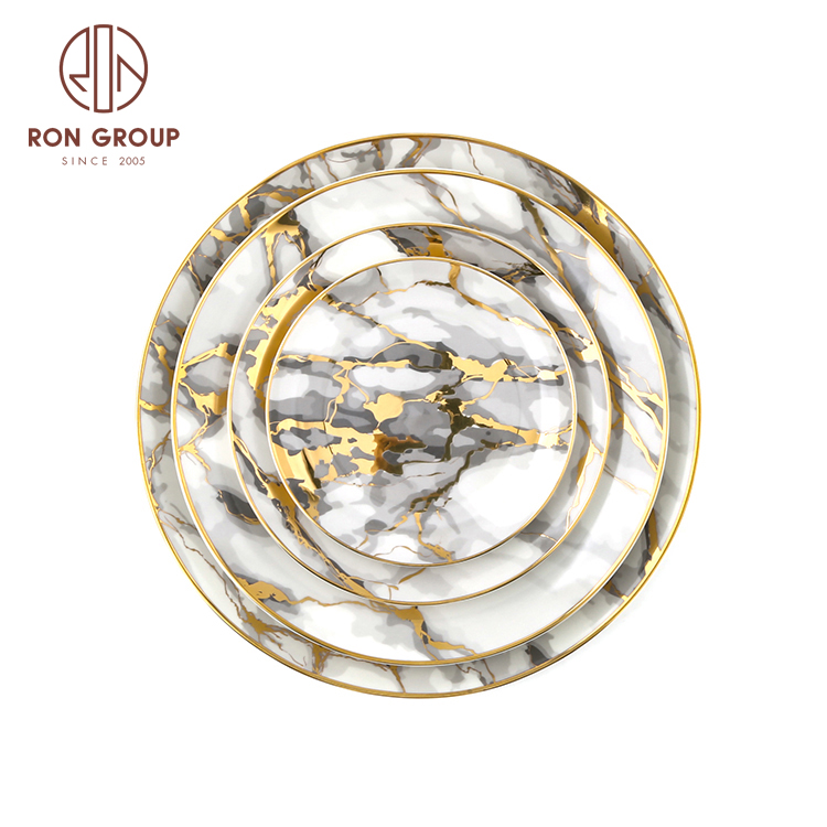 Marble Gold Rim best white bone china commemorative wedding plates rustic ceramic plates