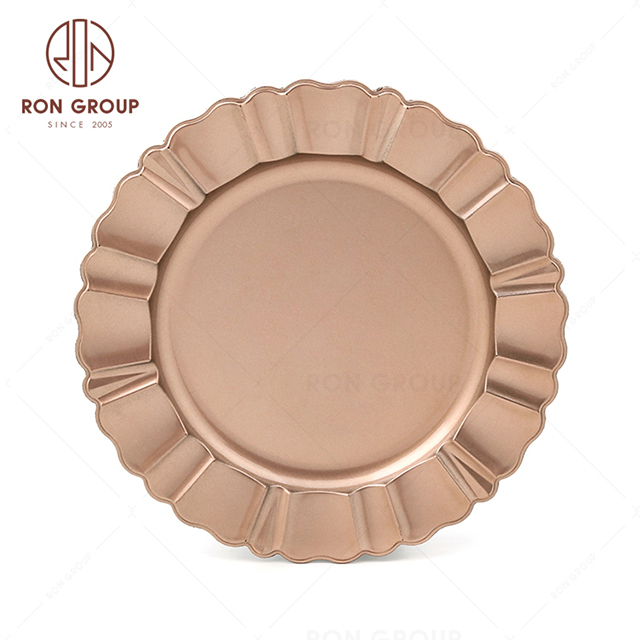 RonGroup High Quality Event Plastic Charger Plate  -  Rose Golen Smooth Wedding Plate 