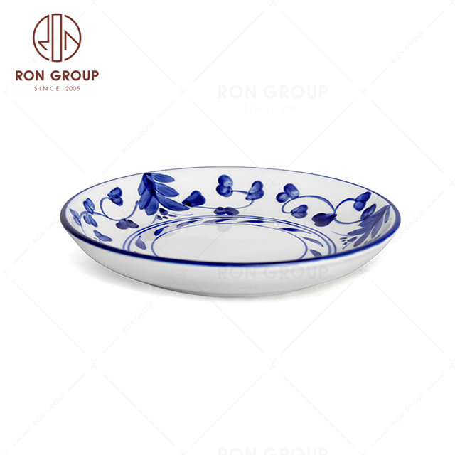 RonGroup New Color Rattan Flower Chip Proof Porcelain  Collection - Ceramic Dinnerware Round Meal  Plate 