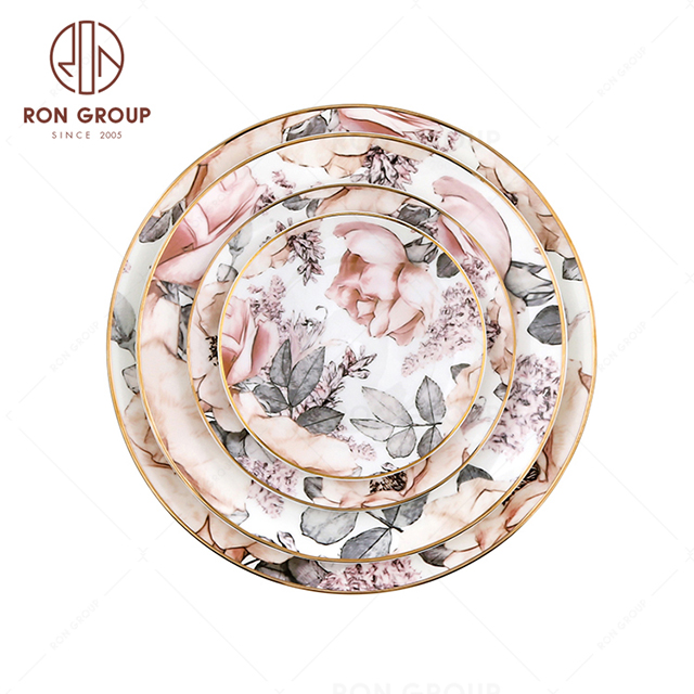 Wholesale custom printed pattern ceramic plate for wedding restauran
