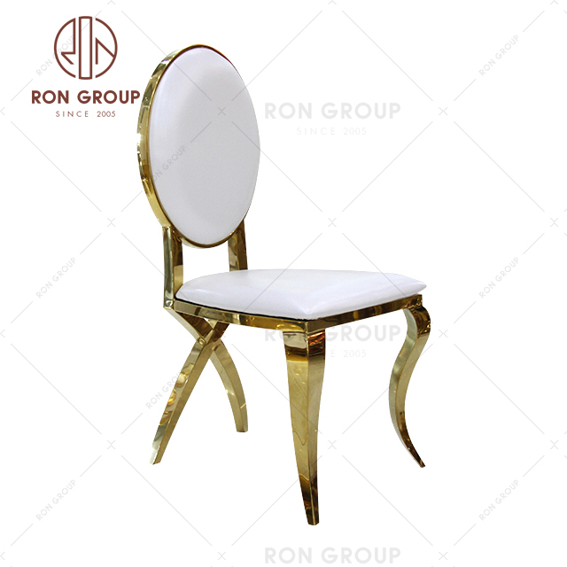 Modern rose gold hotel banquet chiavari wedding stainless steel leather dining table and chair sets