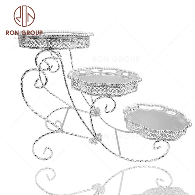 RNBF21S Unique Design Stainless Steel Wedding Three-Tier Trapezoidal Cake Stand