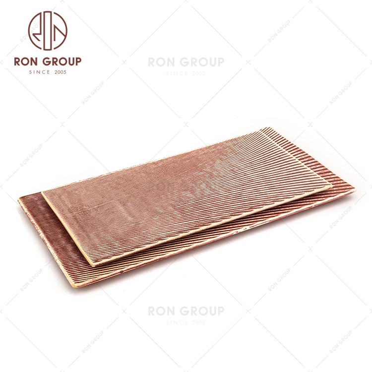 Custom Logo Wedding Ceramic Line Grain Rectangular Flat Plate For Sale