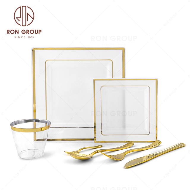 RND22-40S Goldware wedding Birthday cocktail parties Disposable Tableware Set Dinnerware Set Party Supplies Custom