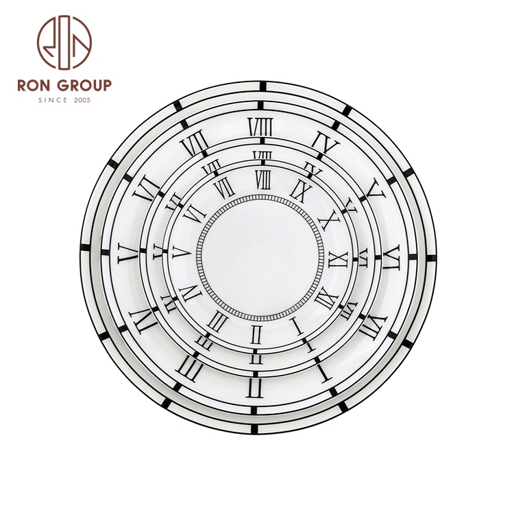 Creative Retro Clock Pattern Bone China Dinnerware Set Ceramic Dinner Plate