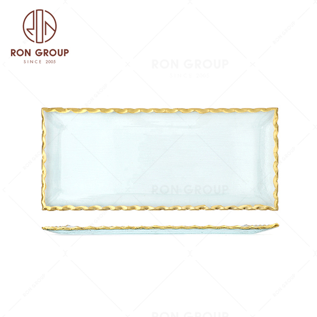 RNPG229-86 High quality Unique special design restaurant wedding utensils cafe banquet decorate party Rectangle Glass Plate