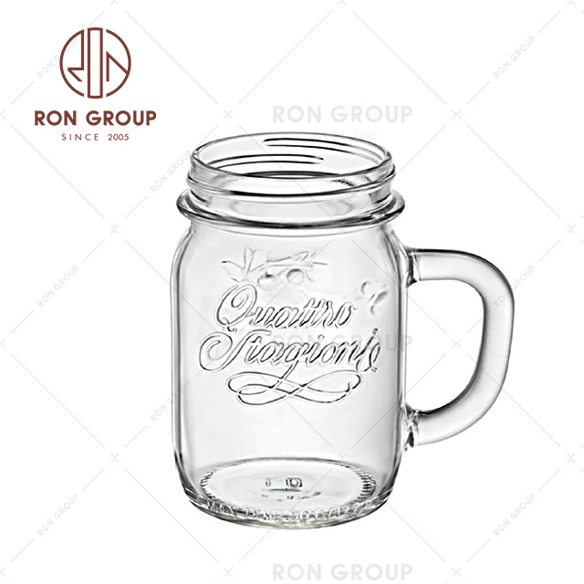 Hot Selling Transparent Handle Drinking water Tempered glass cup with lid 