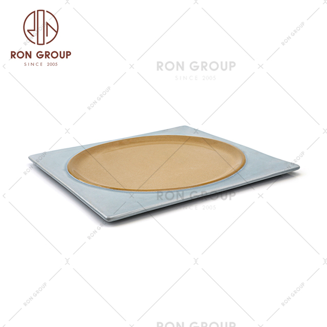 Chaozhou manufacturer kitchen dinner wedding used plates set two color ceramic flat plate 