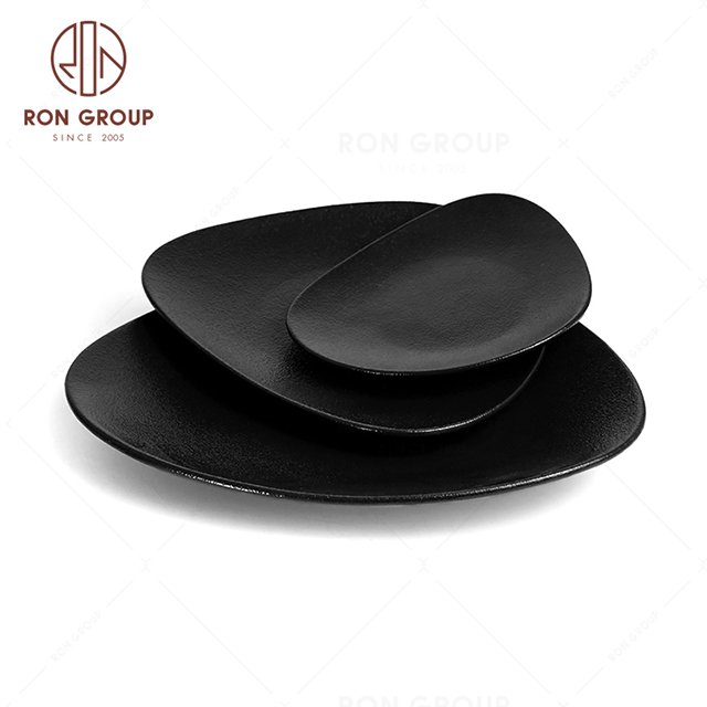 RonGroup New Color Matte Black Chip Proof Porcelain  Collection - Ceramic Dinnerware Trigon Plate 