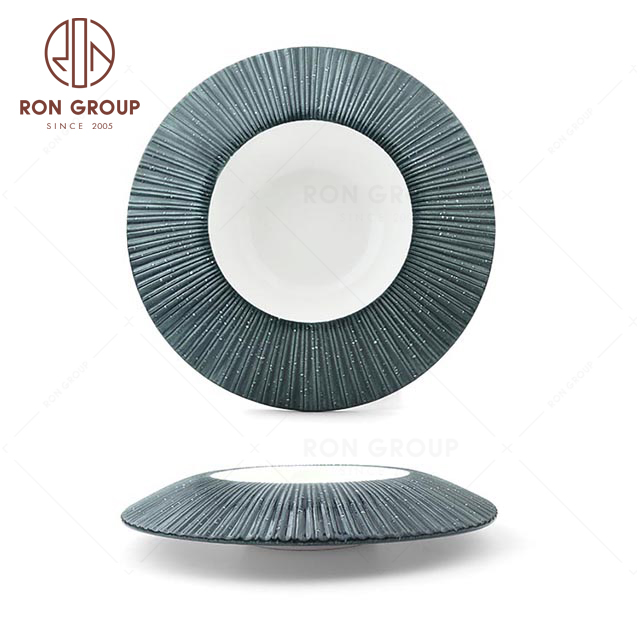 RNPCM053S 9.75inch Noble elegant restaurant wedding utensils cafe bar decorate ceramic dinner Starry Blue Straw Hat Soup Plate