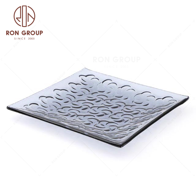 RNPG229-98 Wholesale Special design restaurant hotel club bar banquet canteen party wedding Square Decorative glass Plate